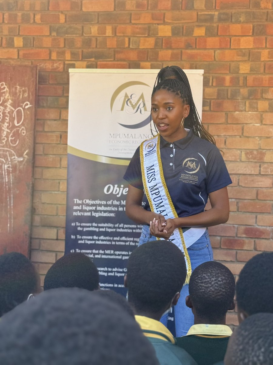 MPEconomicReg's tweet photo. The MER, SARGF and Miss MP 2026, continued the #TakingRiskWisely campaign at DD Mabuza Comprehensive School and Tikhuni Sec School, educating learners on the risks of gambling and liquor consumption while inspiring them to stay focused on their education and future goals. https://t.co/h64TSNBNpB