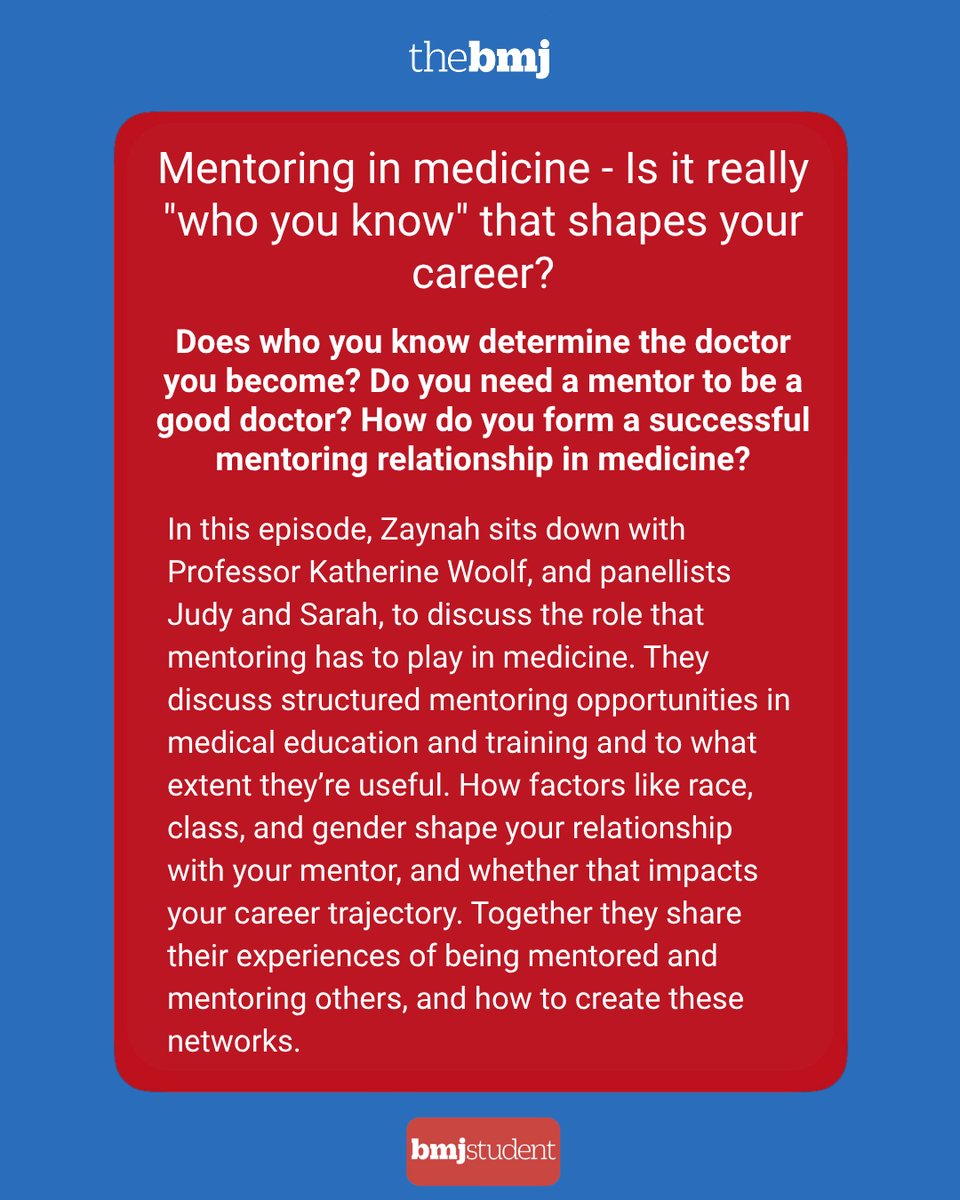 BMJStudent's tweet photo. 🩺 Mentoring in medicine - Is it really "who you know" that shapes your career?

🎧 Have you listened to the latest Sharp Scratch episode?

🔗 on Spotify (https://t.co/8klQlQKe3b) or Apple Podcasts (https://t.co/yWMeOq3MTQ) https://t.co/Cid9UzokR2