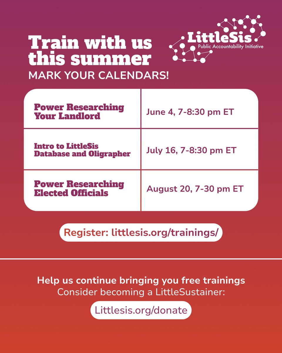 twittlesis's tweet photo. Join us for a summer of skilling up on power research. Whether you're a skilled organizer or researcher or just getting started with power research, our trainings are open to all.
Register: https://t.co/fPLbEnRNg6 https://t.co/dbciT1BbvY