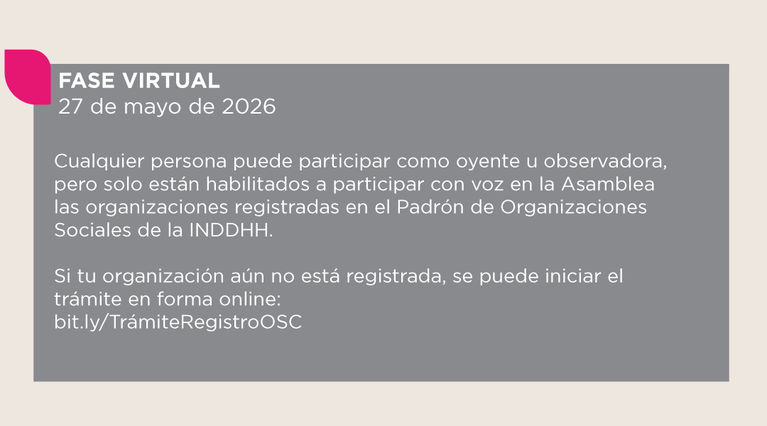 inddhhuy's tweet photo. La Asamblea Nacional de Derechos Humanos de la @inddhhuy tendrá su primera fase el 27 de mayo. Se desarrollará en tres ejes temáticos:
🧸 infancia y adolescencia
✨ salud mental
🌎 ambiente

Inscripciones y más info ➡ https://t.co/hAZUDMDYwL https://t.co/w800jy8Lu5