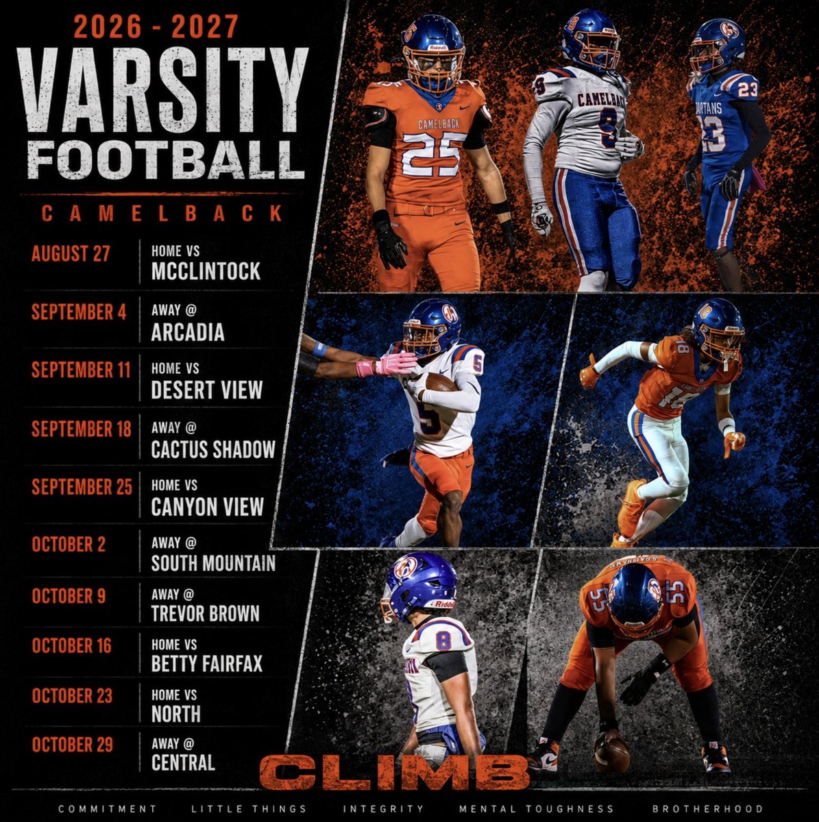 CamelbackFB's tweet photo. 2026 - 2027 Varsity Football Schedule #CLIMB https://t.co/urjSFB5dT3