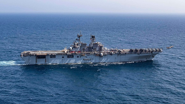 SOTorg's tweet photo. USS TRIPOLI BLOCKADE DUTY F38 LAUNCH 

April 24, 2026 - A U.S. Marine Corps F-35B Lightning II launches from amphibious assault ship USS Tripoli (LHA 7) while sailing in the Arabian Sea,

READ MORE:https://t.co/PQZy2NKdzw
DONATE: https://t.co/wFQuc0zwtb
#supportourtroops #nonprofit #charity #military #activeduty #soldier #navy #Marines #Army #airforce #spaceforce