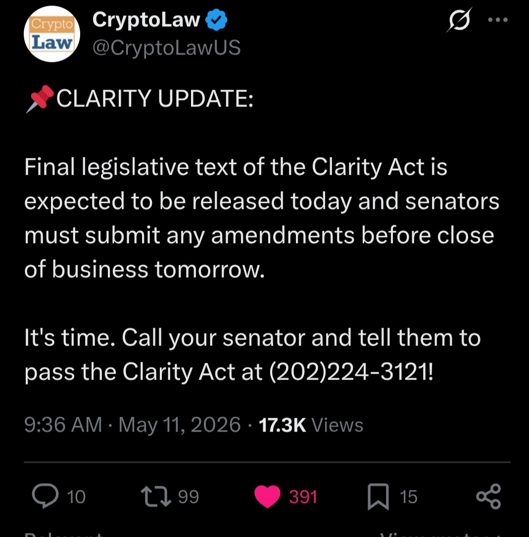 PLEASE PRESS LIKE AND REPOST..

WE AS CRYPTO COMMUNITY SHOULD STAND UP FOR CRYPTO..

CONGRESS MUST PAST THE CLARITY ACT ASAP.. 📃 🇺🇸