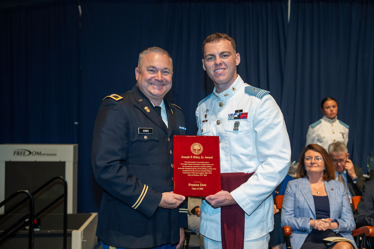 ShssCitadel's tweet photo. Congratulations to Political Science major Preston Dow for receiving the Joseph P. Riley Jr. Award. https://t.co/XFt4aBlqNG