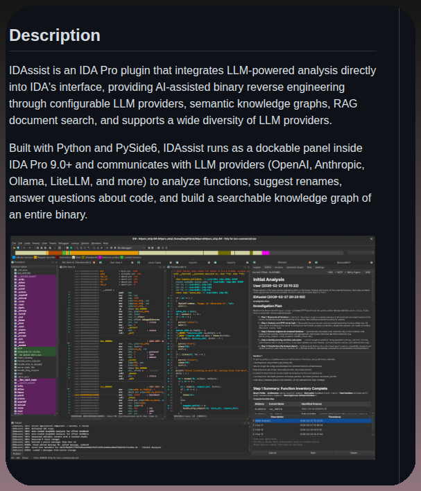 tom_doerr's tweet photo. Reverse-engineers binaries using LLMs inside IDA Pro

https://t.co/uBvk4nOJS8 https://t.co/tp34wZZ0e2