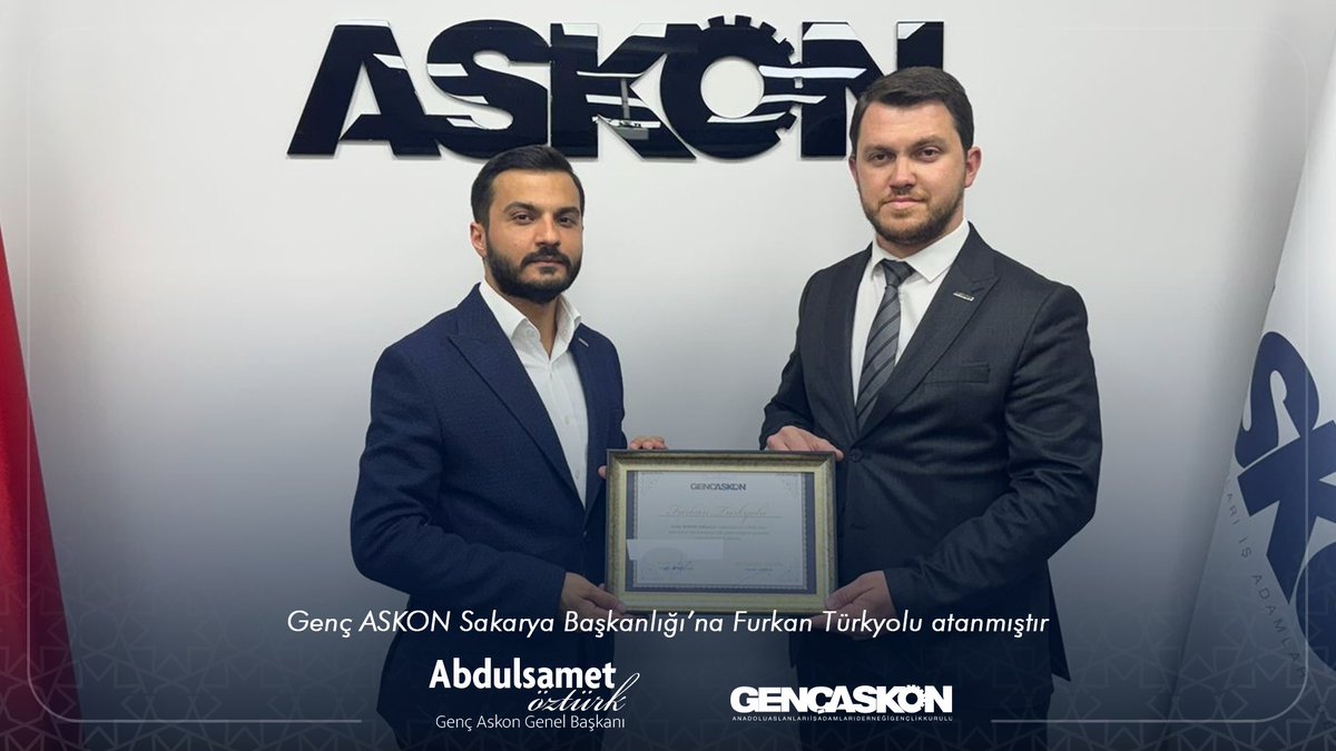 GencAskonTR's tweet photo. Genç ASKON Sakarya Şube Başkanlığı görevine  Furkan Türkyolu atanmıştır. Yeni başkanımıza görevinde başarılar diler, atamanın Sakarya şubemize ve tüm teşkilatımıza hayırlı olmasını temenni ederiz. https://t.co/UmbOjLWOvP