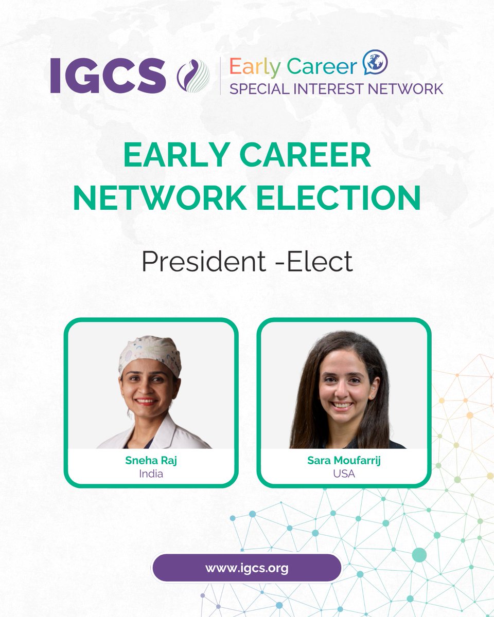 IGCSociety's tweet photo. The Early Career Network President‑Elect Election is now open. Members are encouraged to review the candidates and vote for the leader who will help guide and support the Early Career community in the years ahead.
 
Your vote helps shape the next generation of IGCS leadership.
 
🗳️ Voting Period: May 4 – June 5
More details available at https://t.co/KCjypidFdq
 
#IGCS #EarlyCareerNetwork #IGCSElection #GynOnc #Leadership