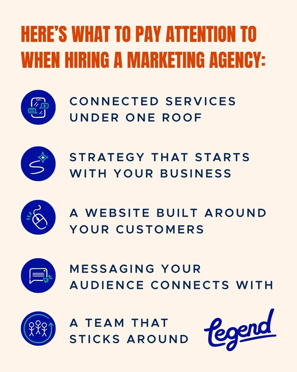 Legend__Digital's tweet photo. Hiring a marketing agency? Here's what to look for:

🔗 Connected services
🎯 Strategy first
🌐 Customer-focused site
💬 Clear messaging
🤝 A team that stays

Full breakdown: https://t.co/j4AdMhsLxO https://t.co/8NTs11nyD2