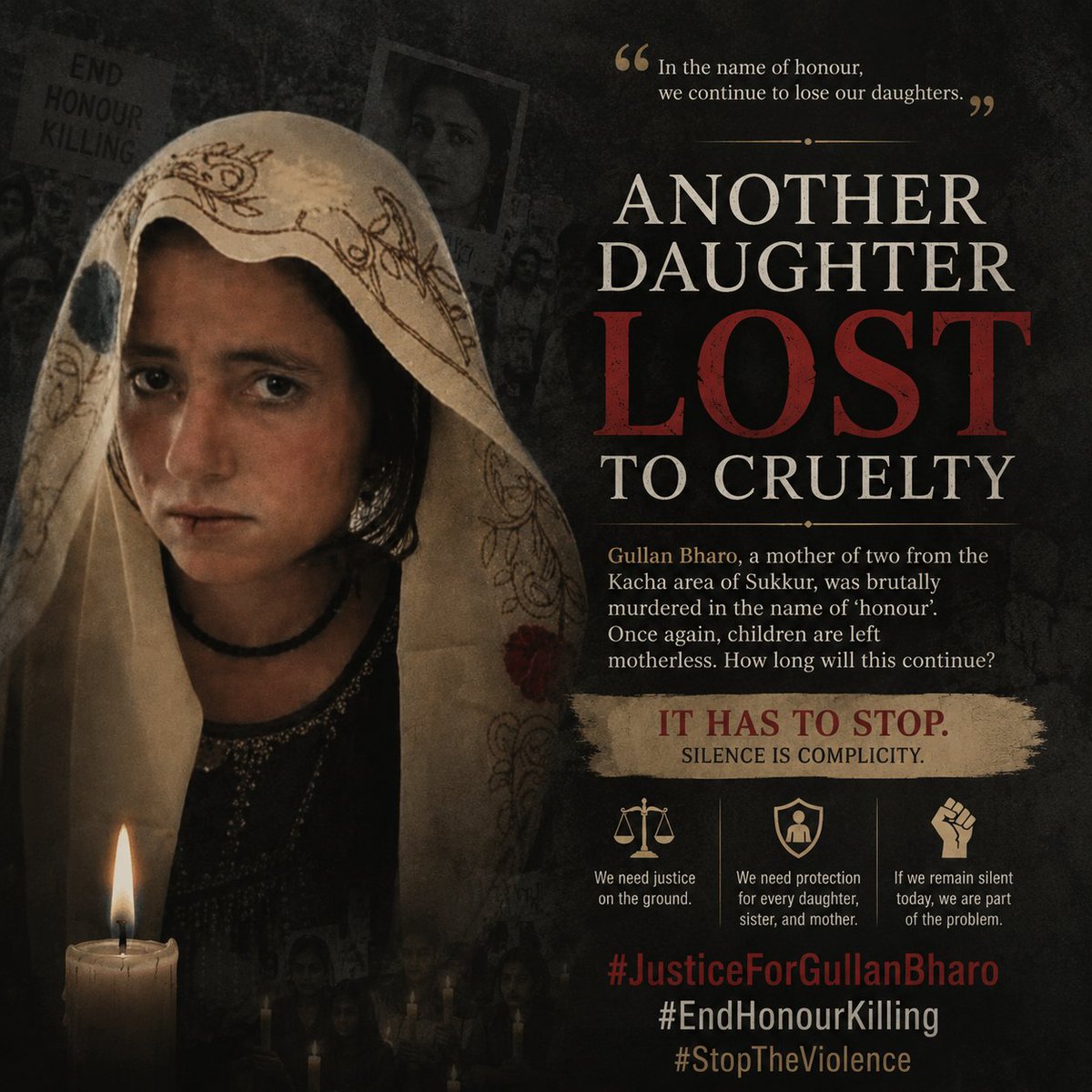 PIY_OFFICIAL's tweet photo. ANOTHER DAUGHTER LOST TO CRUELTY!

Gullan Bharo a mother of two from Sukkur murdered in the name of "Honour." How long will this continue? Silence is complicity We demand justice on the ground, not just on paper! 

#JusticeForGullanBharo
#EndHonourKilling
@PakPMO
@MaryamNSharif https://t.co/djvCoJVElx