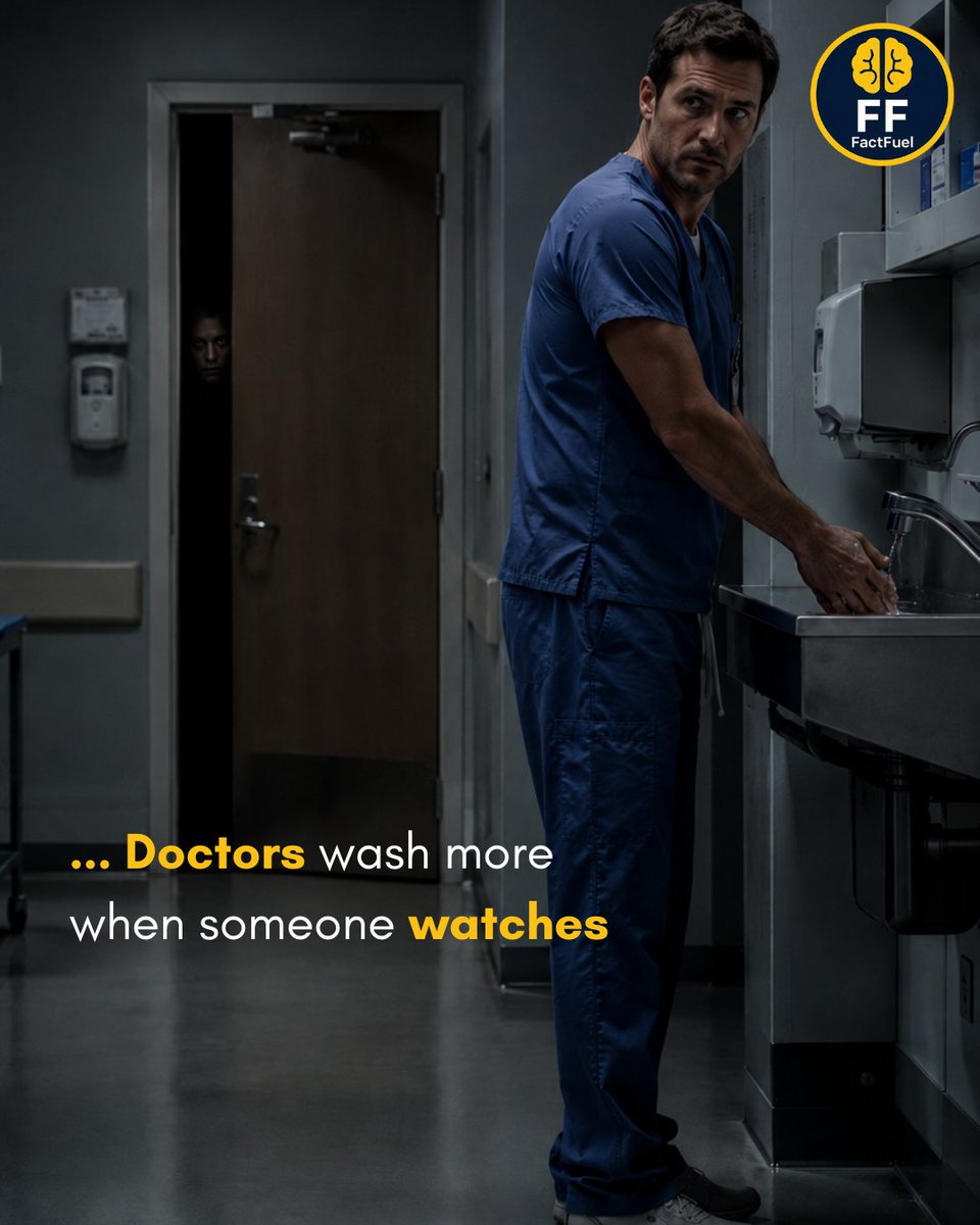 FactFuelGlobal's tweet photo. Doctors wash their hands more often when they know someone is watching. Visible observation creates instant accountability, so hygiene improves.

#PsychologyFact https://t.co/OD4lmFshiO