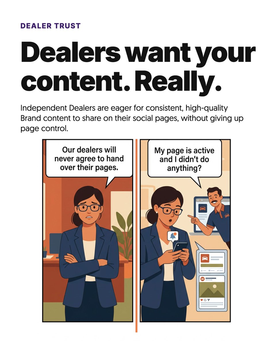 THMBSTPPR's tweet photo. Dealers want Brand content. They don't want Brands controlling their local social pages. Give them great content, make it easy, and they will use it. It's that simple.#BrandToLocalCall us today at (866) 338-0140 https://t.co/SHRNSJd3l2