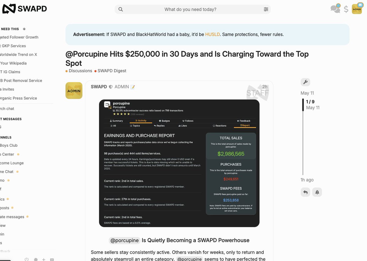 SWAPD_com's tweet photo. 250 000 USD in sales in just 30 days! Congrats to our seller Porcupine for being the TOP salesperson of the month! #MakeMoney #SWAPD #250K https://t.co/ljAllpLoMW