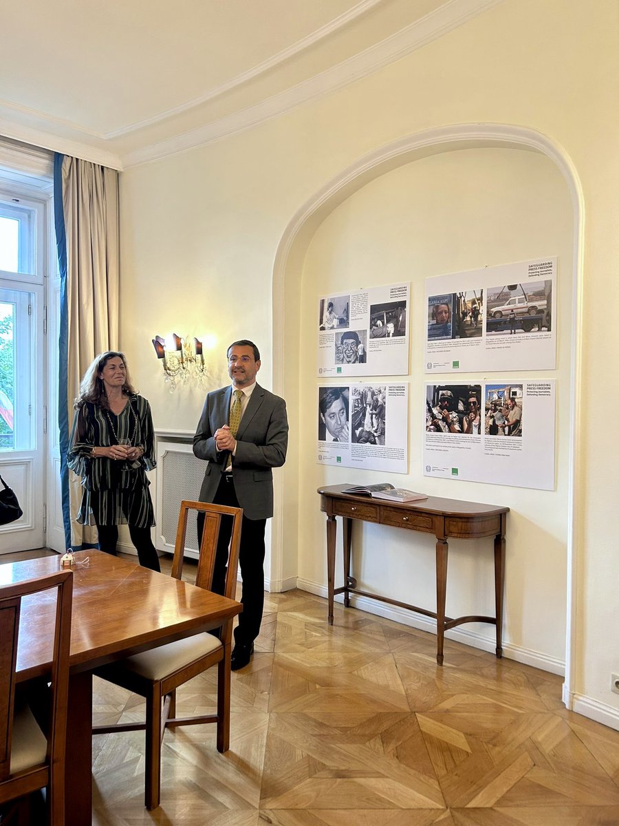ItalyatOSCE's tweet photo. Opening of the photo exhibition “Safeguarding Press Freedom: Protecting Journalists, Defending Democracy” in cooperation with @Agenzia_Ansa. 

🗣️Press Freedom is not an abstract value. It depends directly on the safety of journalists. https://t.co/XZzXPBEiQR