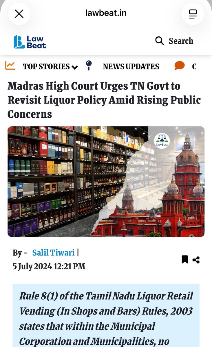 yazhini_pm's tweet photo. With reports emerging from multiple districts about TVK functionaries creating ruckus at TASMAC outlets and demanding "cuts" in the name of being the ruling party, this sudden TASMAC announcement looks more like image management than governance.

The irony is that distance restrictions near schools, colleges and places of worship are not new. Rule 8 of the Tamil Nadu Liquor Retail Vending Rules already contains such provisions, and majority of the  non-compliant outlets were closed during the MK Stalin government itself following court interventions and administrative action.

This govertment is just tyring to repack already existing regulations as a new major reform. 

A party that rode to power through industrial scale PR now appears determined to run the government the very same way, through optics, narrative management and headline politics. Kudos!