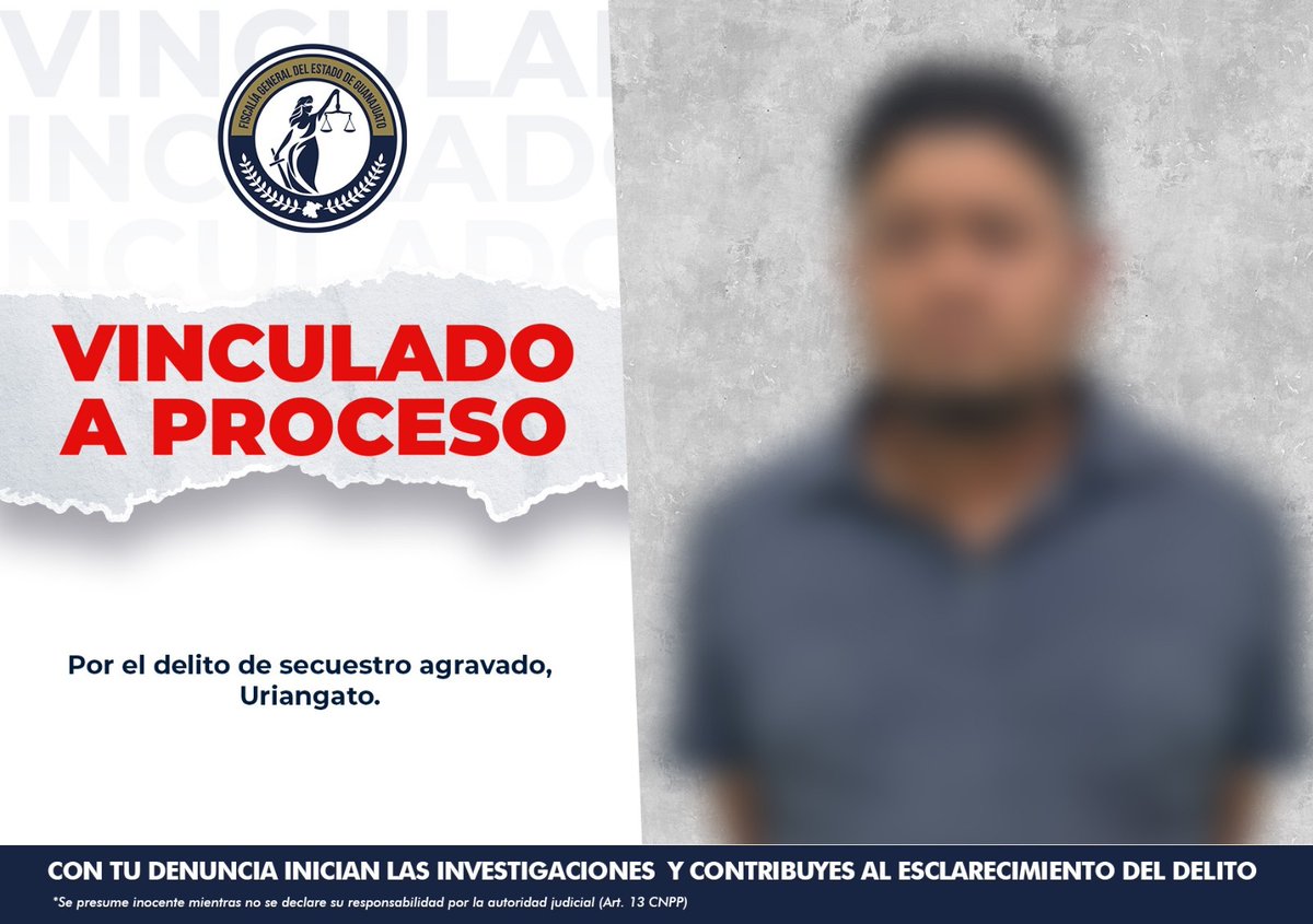 FGEGUANAJUATO's tweet photo. RESCATE EXITOSO EN URIANGATO 

La Fiscalía General del Estado de Guanajuato, logró rescatar sano y salvo a un menor víctima de secuestro y detener al presunto responsable, quien resultó ser su propio padre.

Derivado de una investigación especializada y una intervención táctica coordinada, agentes de Investigación Criminal, peritos y analistas de información ubicaron el sitio donde el niño se encontraba privado de la libertad, logrando su rescate y la captura de ULISES DANIEL “N”.

El imputado ya fue vinculado a proceso penal por el delito de secuestro agravado y permanecerá en prisión preventiva mientras continúan las investigaciones.

La Fiscalía de Guanajuato refrenda su compromiso con la protección de niñas, niños y adolescentes, así como con el combate frontal a los delitos que vulneran la libertad y la seguridad de las familias guanajuatenses. 

#FiscalíaGuanajuato #UECS #Justicia #Uriangato