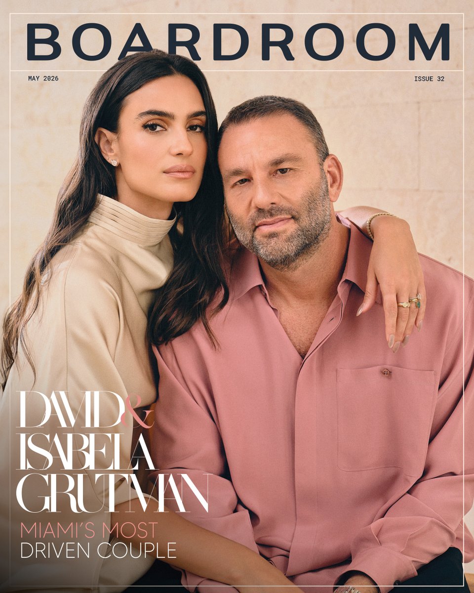 boardroom's tweet photo. David and Isabela Grutman have become one of Miami’s most influential power couples, building a modern empire spanning hospitality, nightlife, fashion, beauty, and media.⁠
⁠
From LIV to Komodo to Papi Steak, David helped redefine what going out looks like in Miami, while  Isabela has built a growing portfolio across fashion, design, philanthropy, and entertainment.⁠ Together, the two have turned Groot Hospitality into one of the city’s defining brands, while Isabela continues expanding her own ventures through Rangel, Isa Grutman, IGK Hair, Style Saves, and Prime Video’s 'The CEO Club.'⁠
 ⁠
For our May cover story, the Grutmans open up about relationships, hospitality, scaling brands, and the mindset that’s fueled everything they’ve built together.