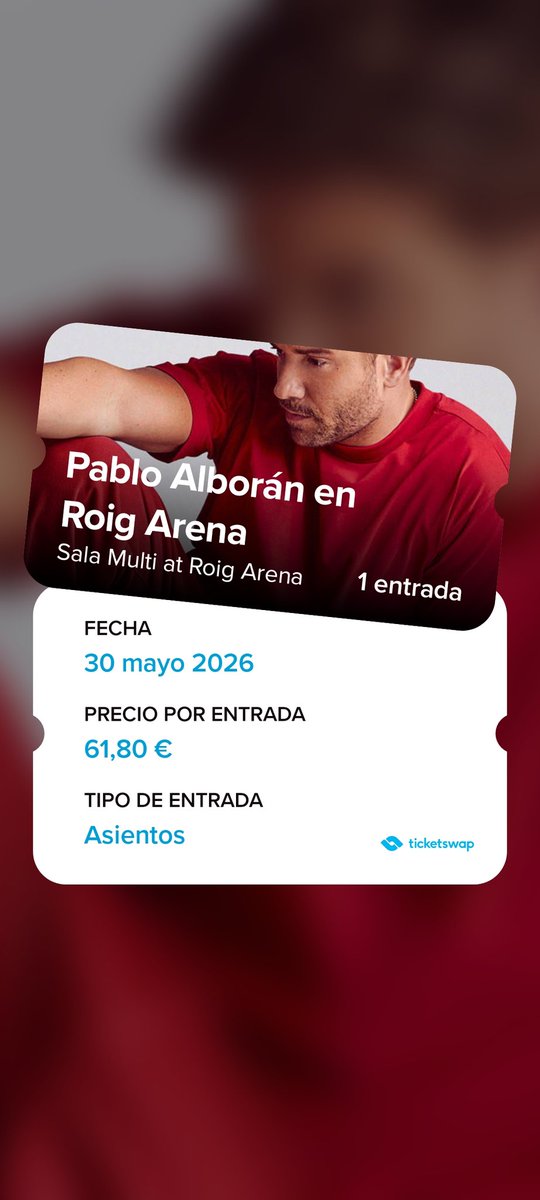 RocioD24's tweet photo. Vendo 1 entrada en grada (Sector 112) para Pablo Alborán en Valencia el 30 de Mayo de 2026.

https://t.co/gx1KtyYb2d https://t.co/TlpSuIPQOW