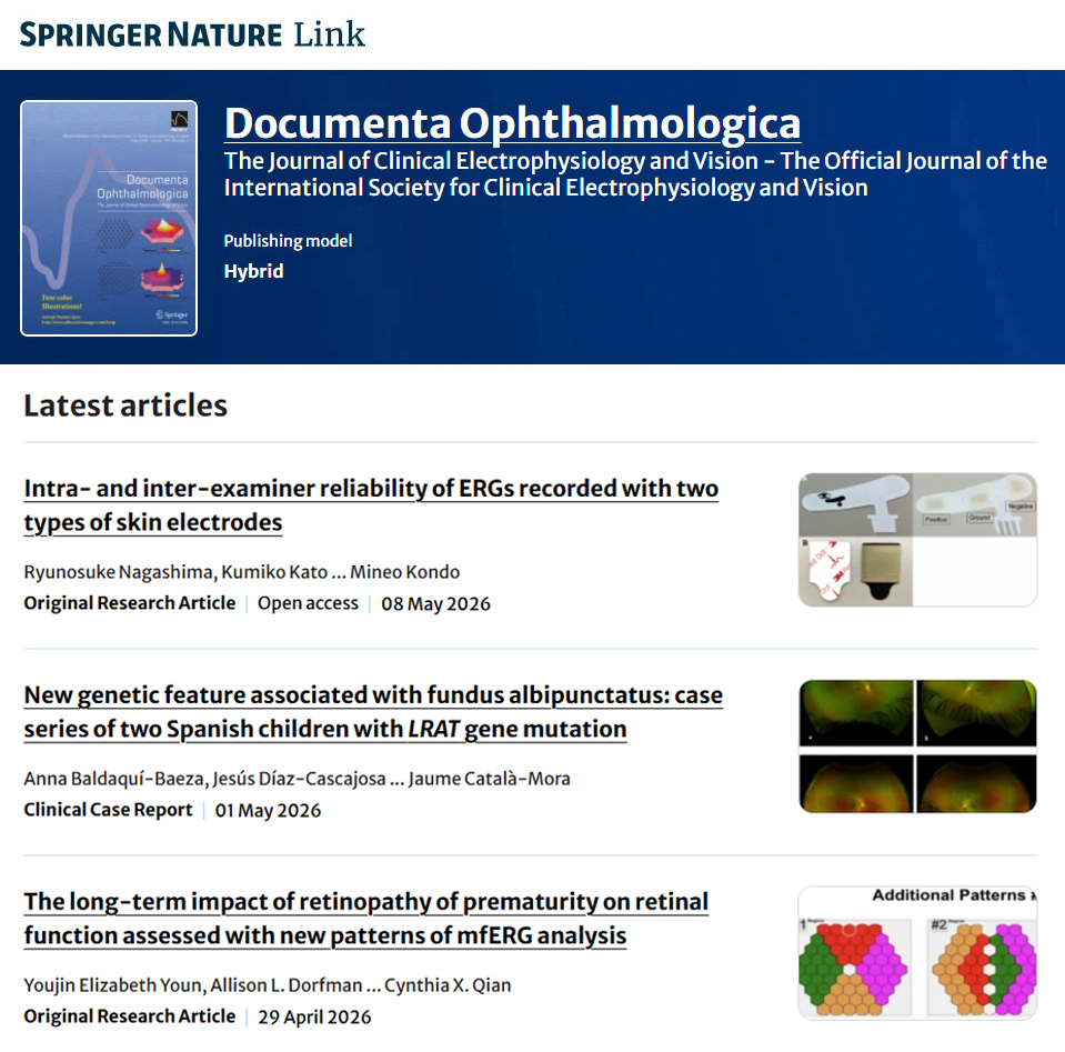 iscev_org's tweet photo. As you keep up with the literature, don’t forget to check out the latest articles featured on the @SpringerNature  Documenta Ophthalmologica website. https://t.co/eBtk1kyIwn