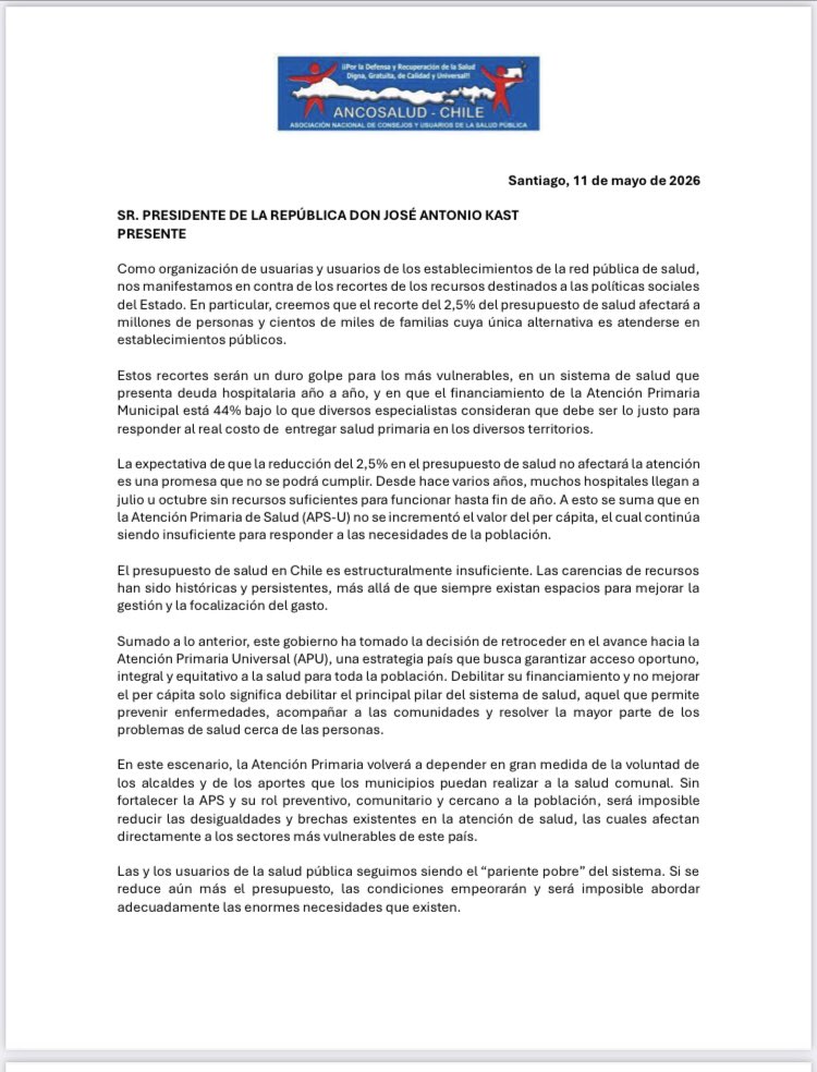 MapochoStaMaria's tweet photo. Delegación de la Asociación Nacional de Consejos y Usuarios de Salud Publica entregó hoy en La Moneda una carta, demandando que se deje sin efecto el recorte el presupuesto ordenado para el @ministeriosalud . Un grupo de Alcaldes hizo lo propio. @Muni_Recoleta @jvecpatronato https://t.co/4zq5wHtD8i