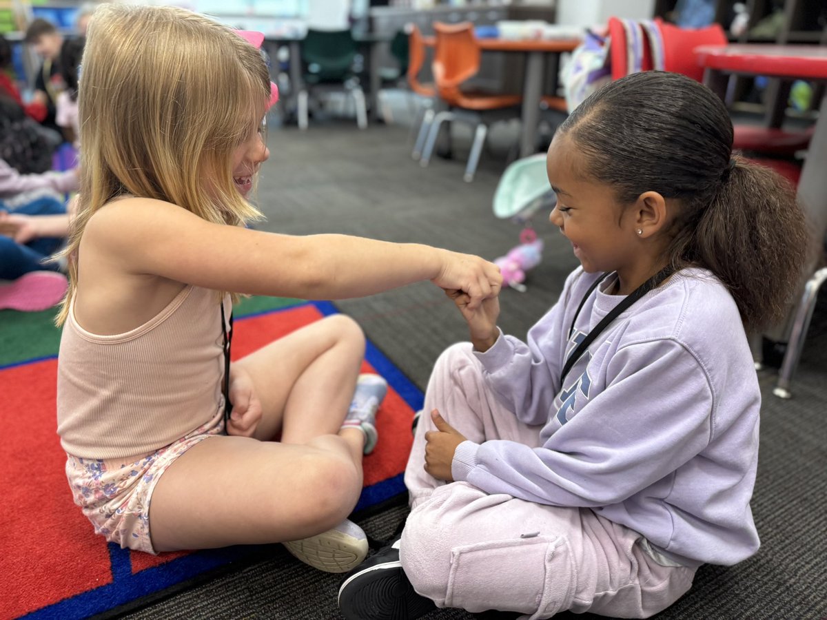 MsJedlowski's tweet photo. Our character focus this month is creativity! In kindergarten we talked about ways to make our own fun instead of being bored, including playing games. Then we learned how to play thumb war! #NCEstrong https://t.co/lSyBt2n0cm