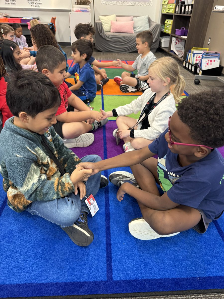 MsJedlowski's tweet photo. Our character focus this month is creativity! In kindergarten we talked about ways to make our own fun instead of being bored, including playing games. Then we learned how to play thumb war! #NCEstrong https://t.co/lSyBt2n0cm
