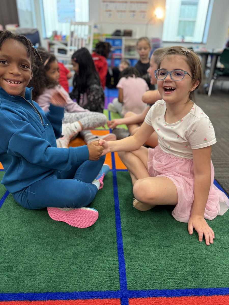 MsJedlowski's tweet photo. Our character focus this month is creativity! In kindergarten we talked about ways to make our own fun instead of being bored, including playing games. Then we learned how to play thumb war! #NCEstrong https://t.co/lSyBt2n0cm