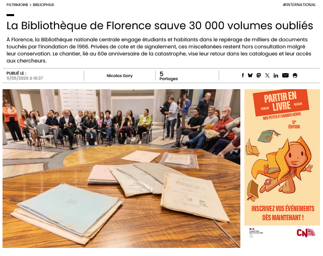 BAnQ_milieuxdoc's tweet photo. À Florence, des habitants et des étudiants participent au chantier patrimonial de la Bibliothèque nationale pour récupérer 30 000 documents perdus lors d'une inondation en 1966!
https://t.co/6RaBHC8DqZ https://t.co/D3TTAxI9rC