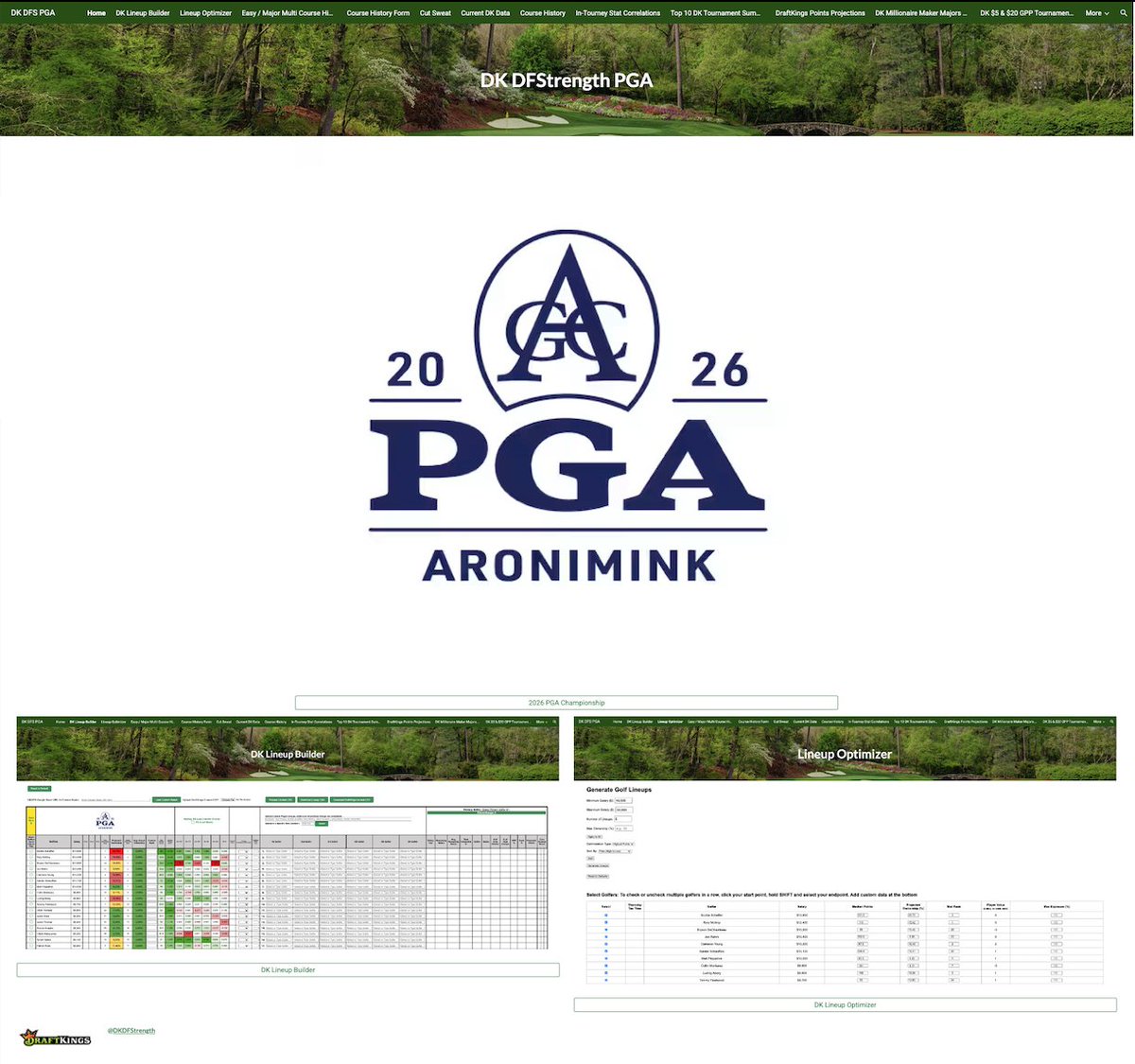 DKDFStrength's tweet photo. The site is updated for @PGAChampionship
Course History (2025- '21)
Current DK Data
Rolling &amp; In-Depth SG Data
DK LU Builder
OPTIMIZER
Create Custom Ranks
Chalk Report
Milly &amp; $5 GPP Winning LUs
DK Point &amp; Own% Proj. Cut
Sweat Tracker &amp; MORE👇https://t.co/sWJxZyIfMm https://t.co/tpoHOvYndm