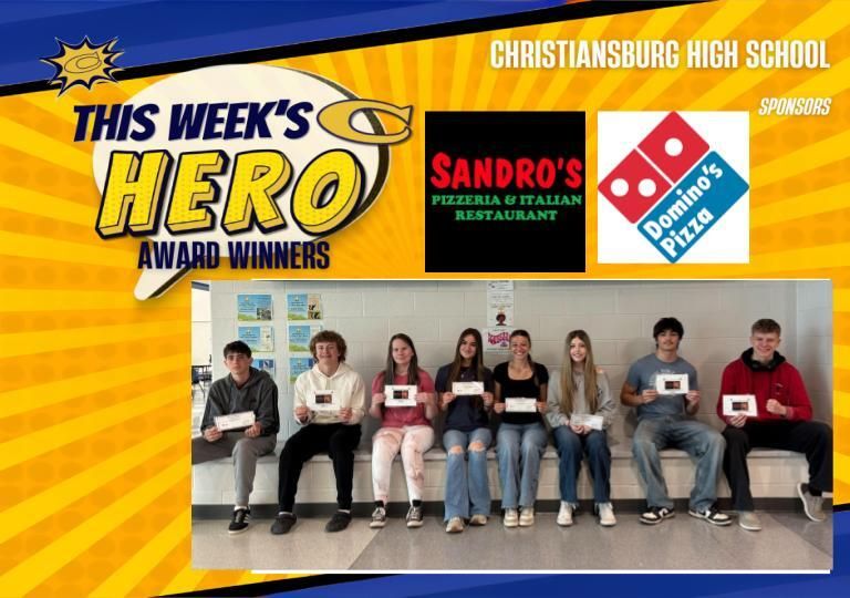 CHSBlueDemons's tweet photo. Congrats to our HERO award winners for May 4-8.  HERO stands for "Here Everyday Ready On Time".  These outstanding individuals were present everyday and on time to every single class.  

We are grateful to Sandro's and Domino's for supporting our efforts for great attendance. https://t.co/tIXtCEEh1h