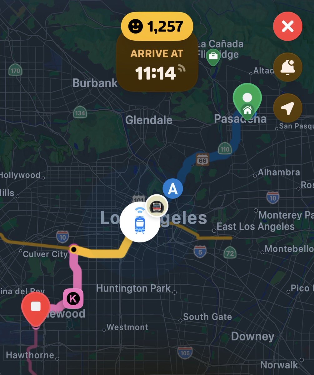 SJVelling's tweet photo. Honestly, 1 hr 20 mins to take metro and read on the way to @flyLAXairport! Beats driving from Pasadena.
Now would love if @metrolaalerts had express lines to LAX/Metro Center minimizing connections and slow stops. Or if #Kline wrapped up to Pasadena as a big semicircle. https://t.co/BvhG89Vrhs