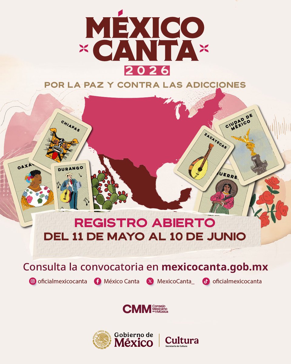 MexicoCanta_'s tweet photo. 🎶🇲🇽 ¡Ya está abierto el registro para #MéxicoCanta2026! 

Si tienes entre 18 y 29 años, este es tu momento para cantar, escribir y compartir tu historia a través de la música. ¡Participa!

🌐 Regístrate en https://t.co/wbbBzyNm5u

@ccurieldeicaza 
@cultura_mx https://t.co/HbZKIaIO4o