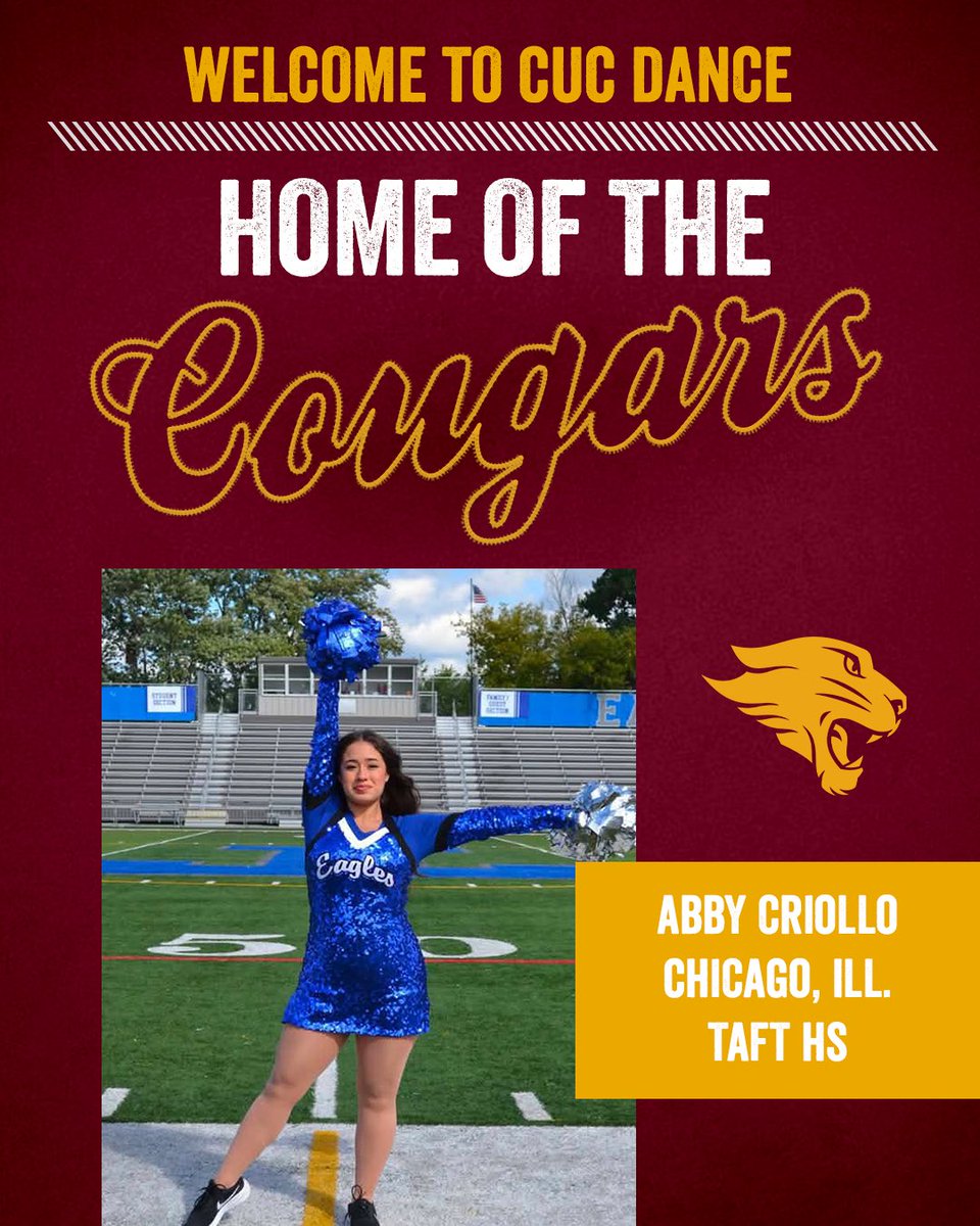 CUCDanceCheer's tweet photo. Let’s meet another new family members for the 2026-27 season ⬇️

Meet our nursing major from Chicago, Illinois.

Welcome to the CUC Family Abby!! Let’s give it to her 💛🐾 https://t.co/iRQhxzzEvn