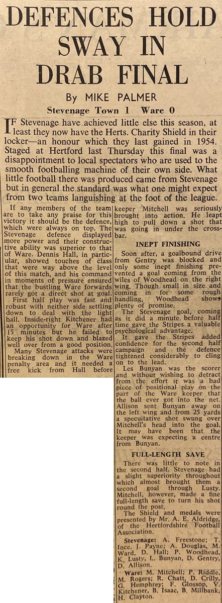 StevenageFA's tweet photo. 📅 OTD 65 years ago | Stevenage Town were victorious in the Herts Charity Shield Final, beating Ware 1-0 to secure silverware for the Stripes https://t.co/0EINsb4H3m