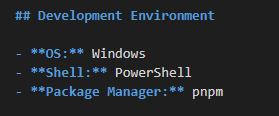 TypescriptNinja's tweet photo. I probably should have thought of this sooner, but I've started adding this to claude.md in my projects. Claude Code tends to assume you're working in a Unix terminal (Mac or Linux) and always uses npm. https://t.co/mkgmMjtKFG