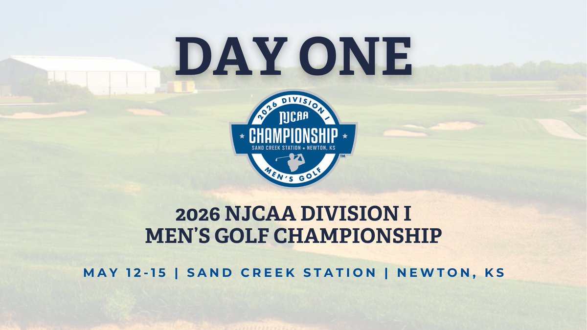NJCAAGolf's tweet photo. It begins! ⛳⛳️

The 2026 #NJCAAGolf DI Men's Championship is underway today from Sand Creek Station in Newton, KS.

The trial for the 🏆 is ON👏

https://t.co/pe7lCy8a2A https://t.co/OVKS0ZpPOv