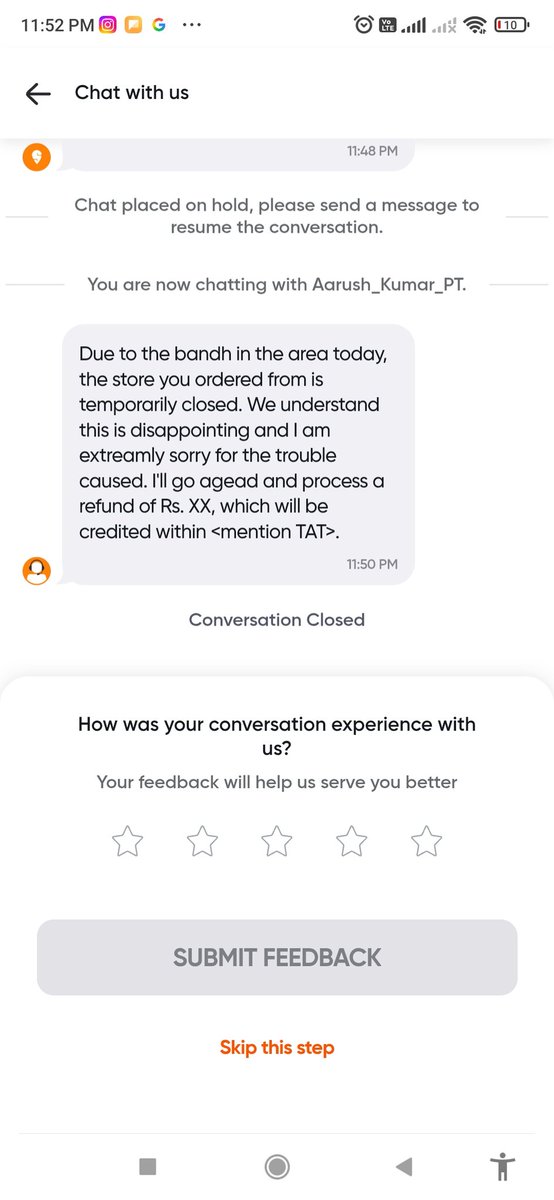 _ananddr_'s tweet photo. Who even hires people who don’t have the basic sense to edit the template before sending it to the customer? @SwiggyCares @Swiggy @harshamjty https://t.co/uY4mjPItKL