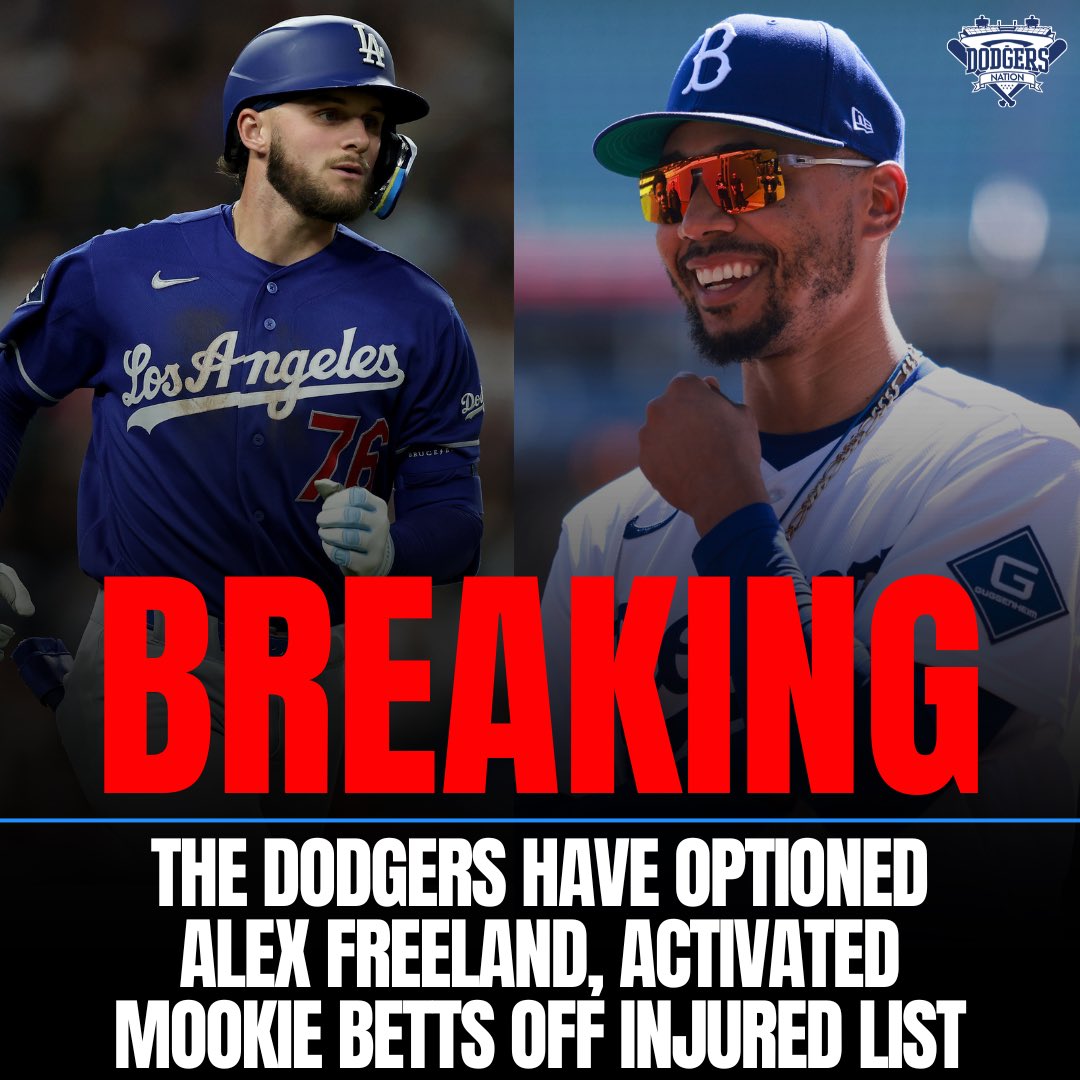 DodgersNation's tweet photo. BREAKING: The Dodgers are optioning Alex Freeland and activating Mookie Betts off of the IL today, per @ByJackHarris 🚨

LA is getting Mookie back in their lineup after losing 2 straight games to the Braves. https://t.co/zYioTO3Q52