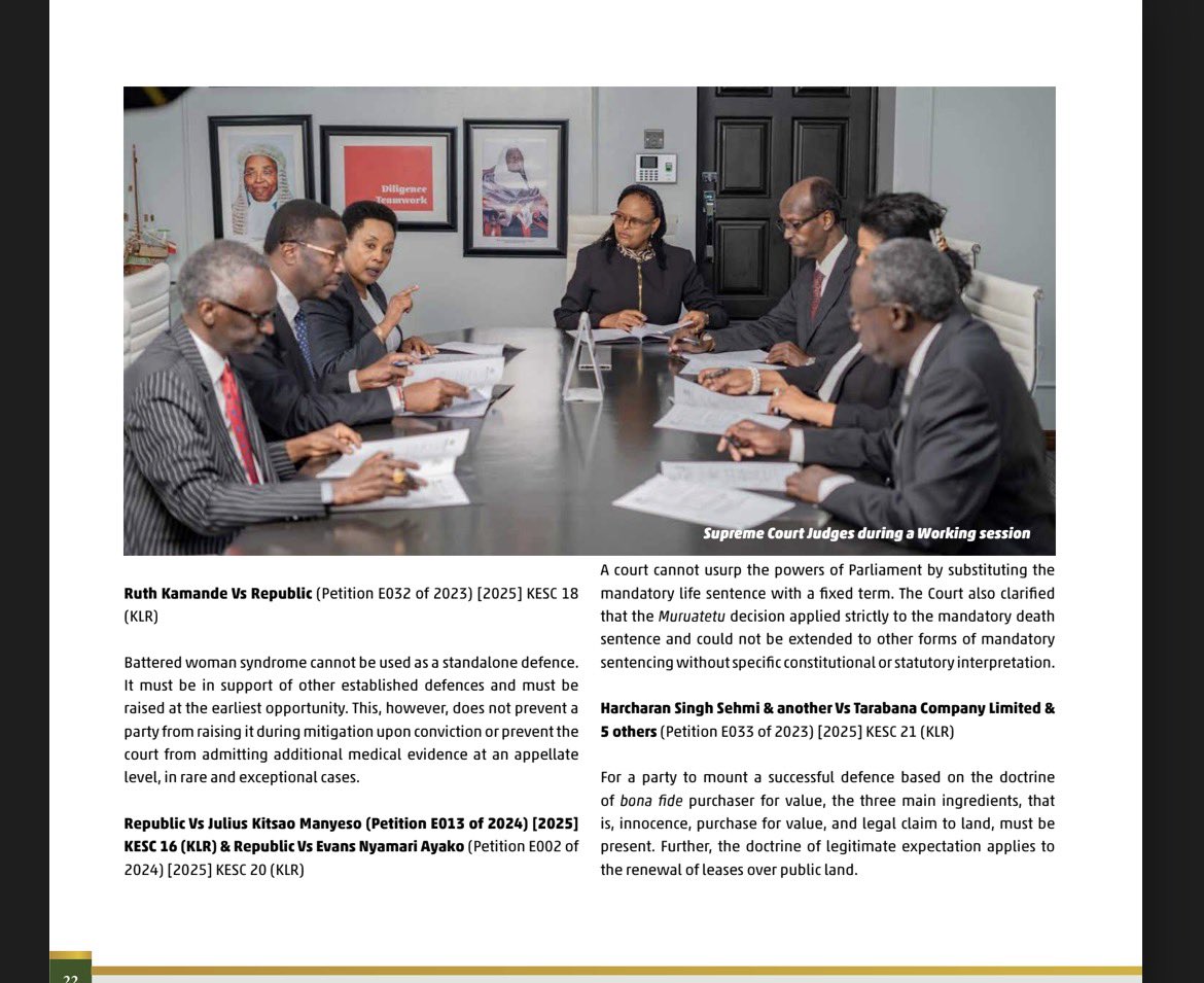 netobenjamink's tweet photo. A very good summary from the @THE_SCOK ✅ Notable Cases;
1. Judicial Service Commission & 2 others v LMN
2. Eric Kamande v Judicial Service Commission
3. Charles Owino Likowa v Isaac Aluoch Polo Aluochier & 2 others
4. Benson Khwatenge Wafula v Director of Public Prosecutions; Ethics and Anti-Corruption Commission & 2 others (Interested Parties)
5. Wade Cox & 2 others v George Odhiambo Okello
6. Jovet (Kenya) Limited v Bavaria NV
7. National Hospital Insurance Fund (NHIF) Management Board v Kenya Union of Commercial Food and Allied Workers & another; Attorney General (Interested Party)
8. Okiya Omtatah Okoiti v Portside Freight Terminals Limited & 12 others
9.Ruth Kamande v Republic
10.Republic v Julius Kitsao Man
11. Republic v Evans Nyamari Ayako
12.Harcharan Singh Sehmi & Another v   Tarabana Company Limited & 5 Others