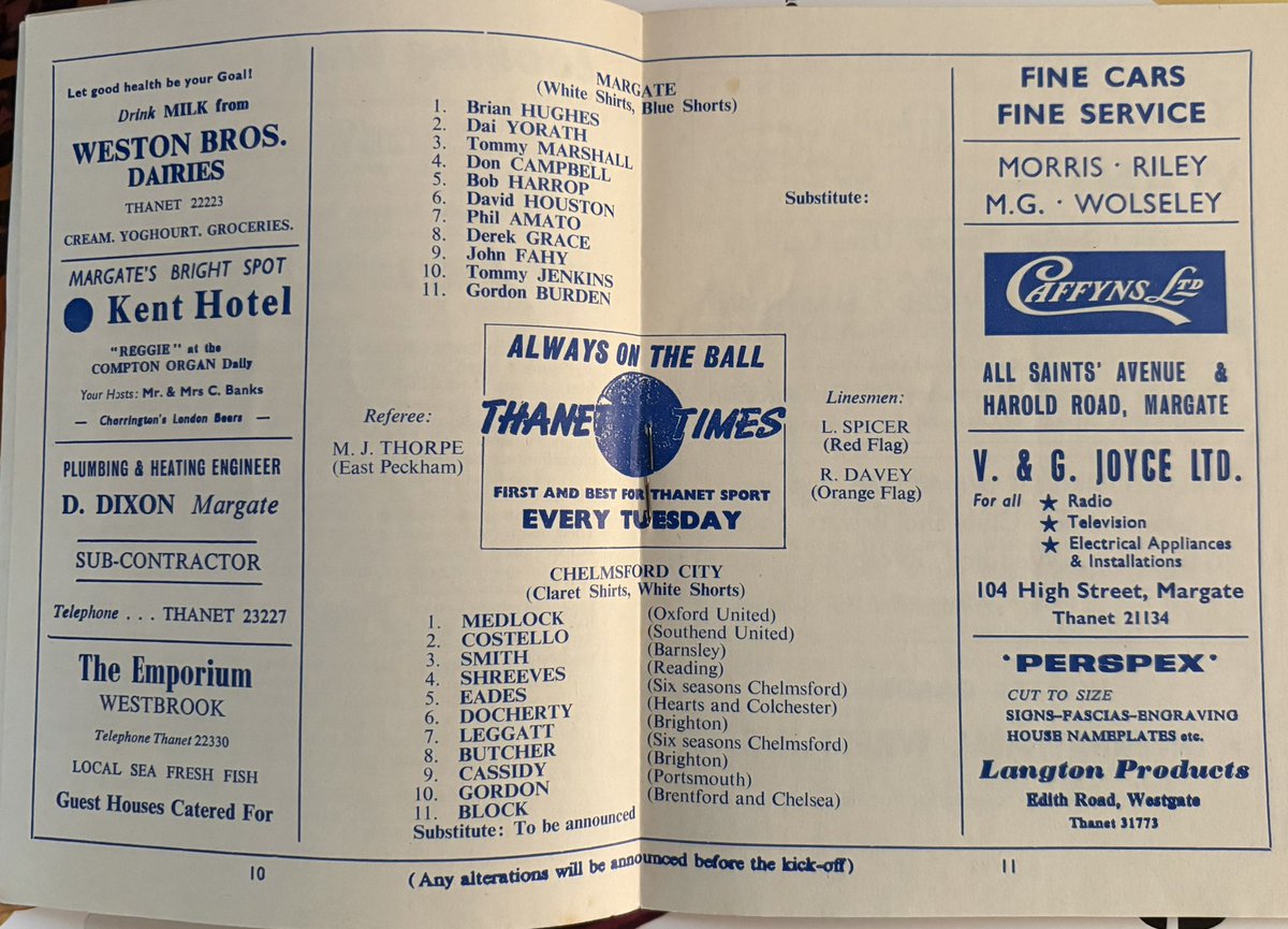 ClaretsMag's tweet photo. Thursday 25th April 1968 and Chelmsford City suffer their 2nd consecutive league defeat. These were the only defeats in a run of 17 league games that saw them claim the Southern League Premier Division championship. 

Margate 3 Chelmsford City 0 Att-1,723 https://t.co/sfRSGpjdSQ