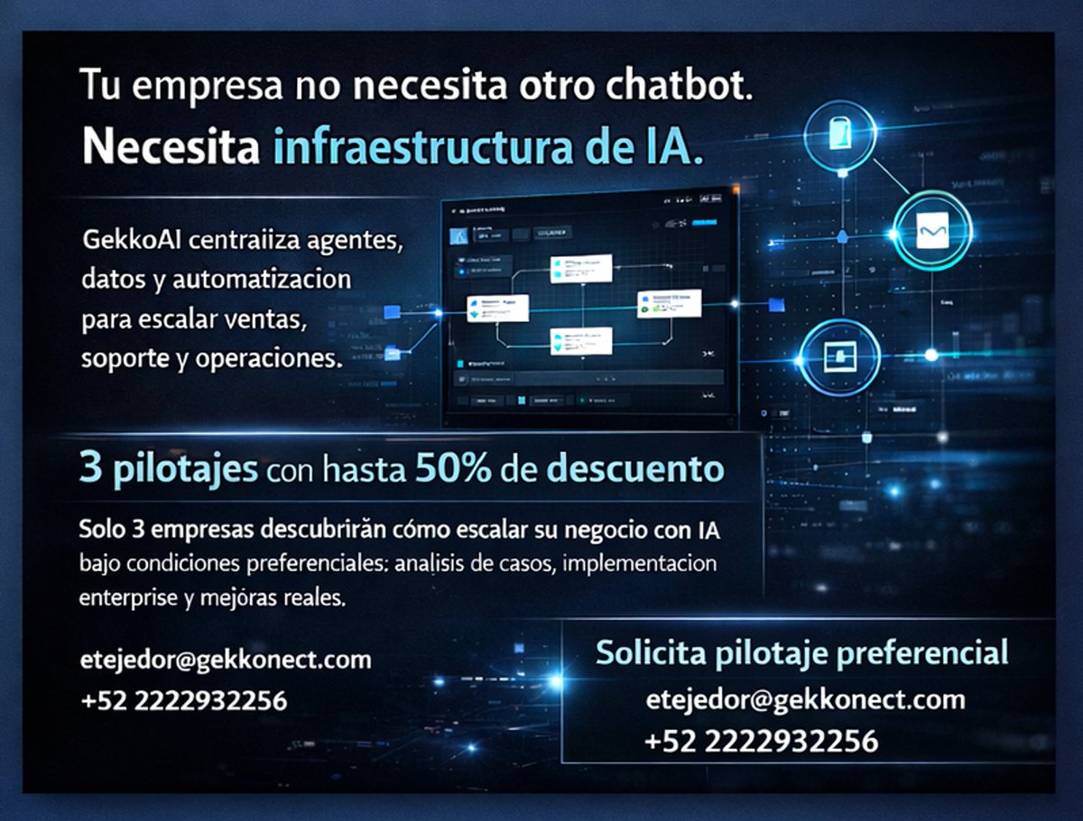 GekkonectAI's tweet photo. GekkoAI: Convierte IA en ventaja competitiva real para tu empresa https://t.co/8jSbrxxW3y