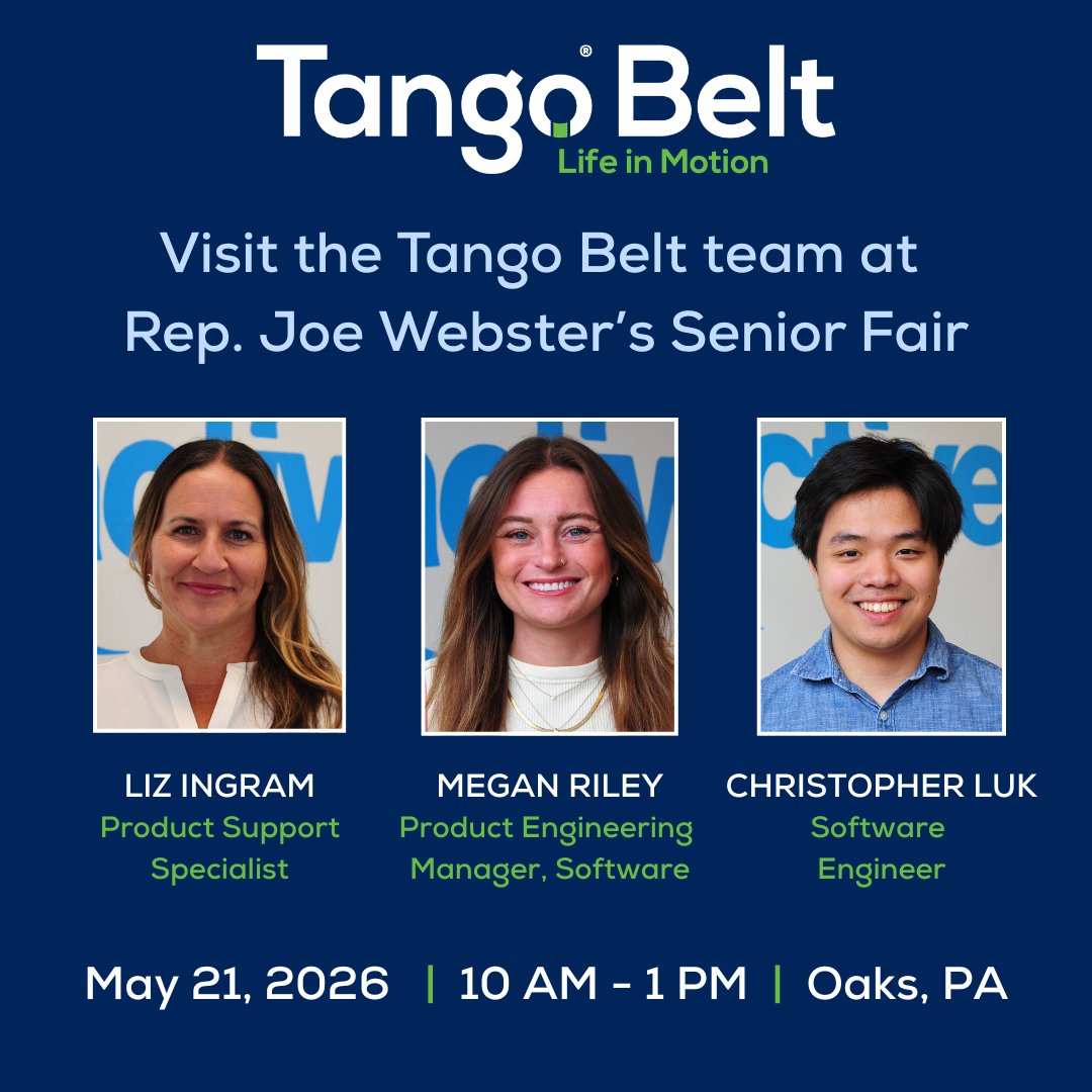 TangoBelt's tweet photo. Headed to @RepJoeWebster's Senior Fair on May 21? Stop by the Tango Belt booth!

Greater Philadelphia Expo Center Hall C
Oaks, PA
10 AM–1 PM

Learn how Tango Belt helps older adults stay confident, active, and independent. 

See you there!

#TangoBelt #SeniorFair #FallProtection https://t.co/IGghD8u47k