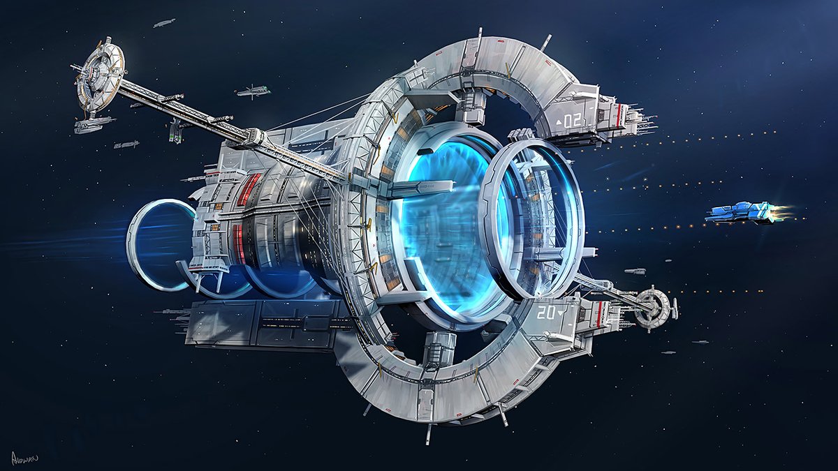 A Hyperlane station, with a set of field generating rings that ships can go through to go FTL to the next station.
Concept commission work for <a href="/AuriviaRyuna/">Ryuna Aurivia</a>!