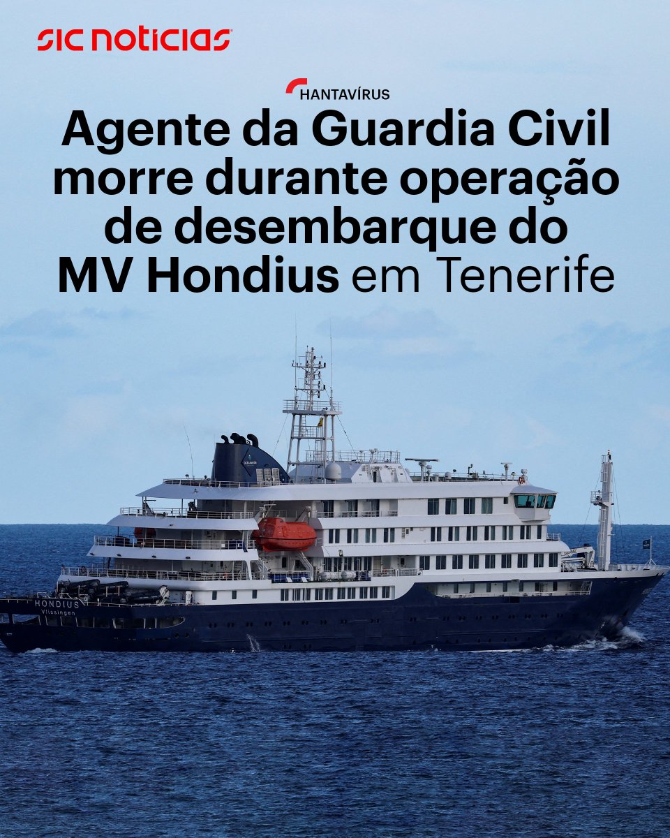 SICNoticias's tweet photo. Um agente da Guardia Civil espanhola morreu na noite de domingo em Tenerife, enquanto participava na operação de desembarque dos passageiros e tripulantes do MV Hondius.
Saiba mais aqui: https://t.co/YTg1fW8FdG
#mvhondius #health #saude #navio #hantavirus #virus #news #sicnoticias #tenerife
