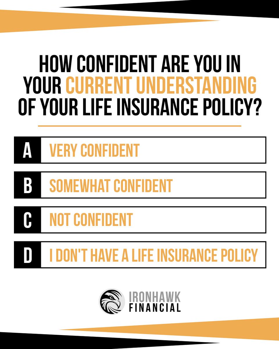 IronHawkFin's tweet photo. How confident are you in your life insurance policy? 🤔 Ironhawk Financial helps you better understand your options and protect your future. Comment your answer: A, B, C, or D! 👇 

#IronhawkFinancial #LifeInsurance #FinancialPlanning https://t.co/d0vKITCZ6R
