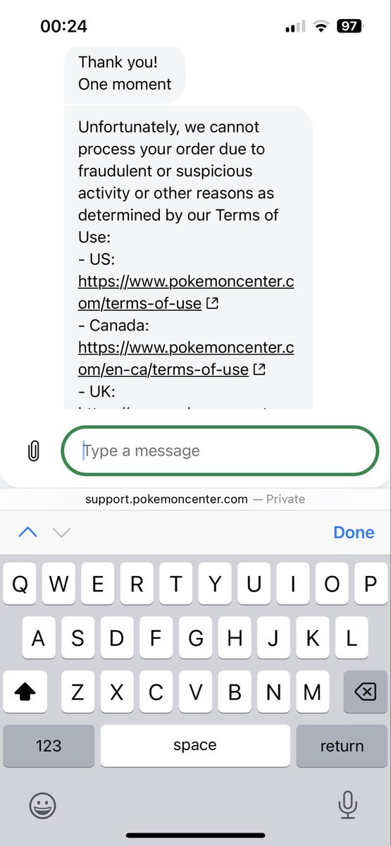mrjoemarshall's tweet photo. @PokemonStockUK just had my chaos rising pre order cancelled. When i questioned it on the chat, this is the response i got. All that time in the queue and this happens 🤦🏻‍♂️ https://t.co/aJDDA7rKzc
