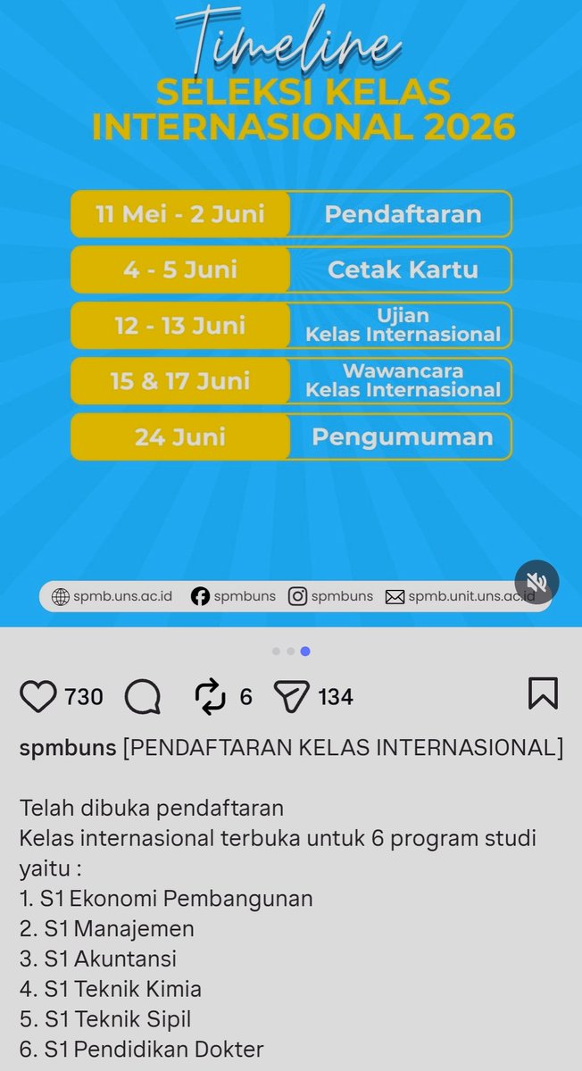 IUPMockTest's tweet photo. Dear IUP fighters

IUP UNS is available for you to apply : 11 May - 2 June 📝

You're allowed to choose 2 majors 🙌

This year there's IUP FK UNS with 24 available seats 😇

There are two selections : 
1. IUP via UTBK score
2. IUP via UTUL UNS

#IUPUNS #FKUNS #IUPFKUNS https://t.co/RzsFmjHICo