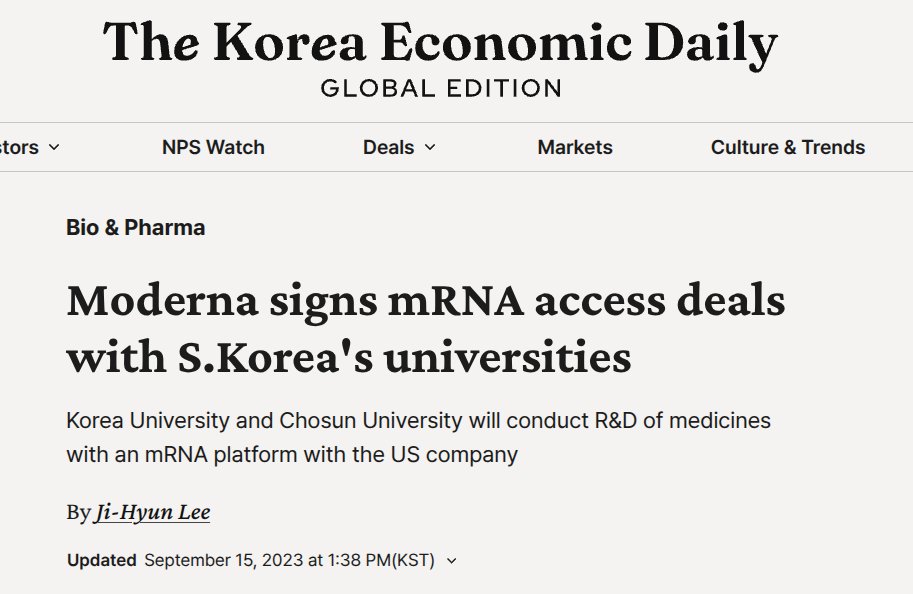 Moderna BUSTED: Moderna launched its HANTAVIRUS VACCINE development program at Korea University on the Fourth of July in 2024, nearly 2 years ago. 

Moderna signed an mRNA research contract with South Korean universities in 2023.

The globalists are getting the ol' gang back