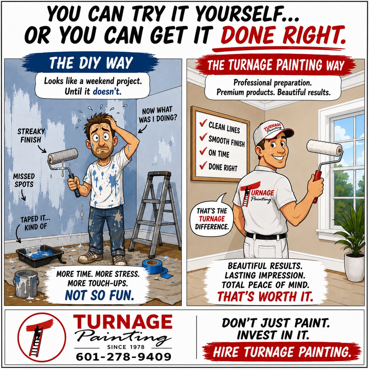 TurnagePainting's tweet photo. Thinking about painting it yourself?
You could spend your weekend taping edges, fixing streaks… 😅OR… you could call the pros at Turnage Painting and enjoy smooth finishes, clean lines, and results you’ll love for years to come. 👌🏠#ProfessionalResults #PaintDoneRight https://t.co/WPoBVQ0U65
