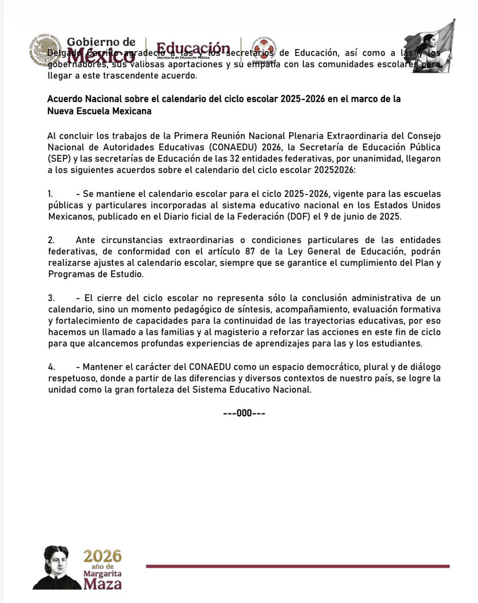🚨#AHORA La SEP confirma que, tras un acuerdo con autoridades educativas estatales se mantiene vigente el calendario escolar 2025–2026.

Esto significa que el ciclo escolar concluirá el próximo 15 de julio, conforme a lo previsto.