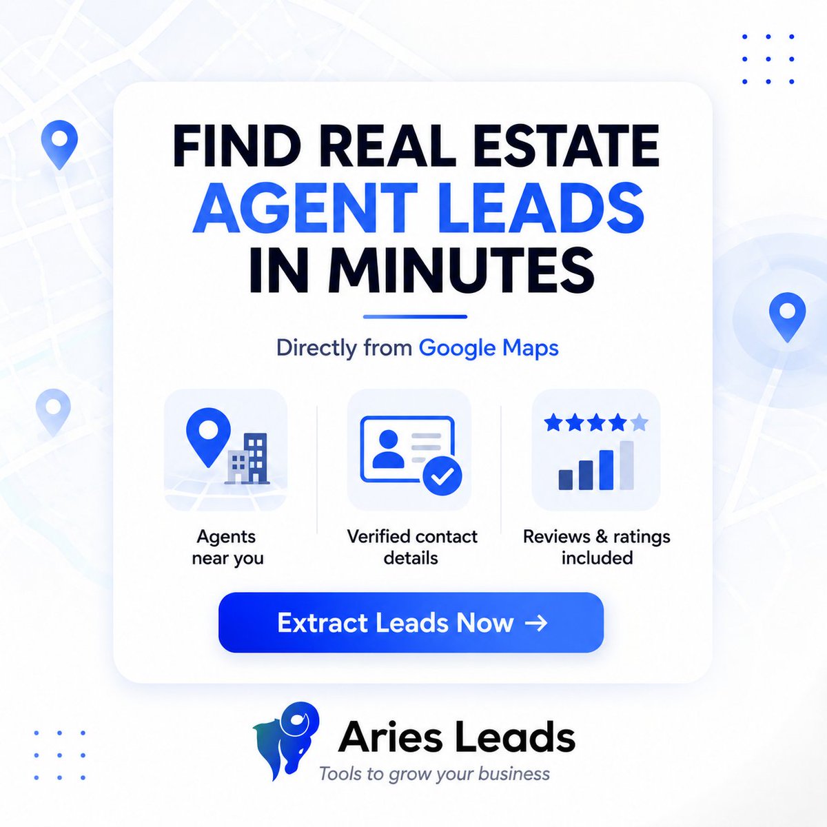 AriesLeads's tweet photo. Find real estate agent leads in minutes.

From Google Maps → with contact details &amp; ratings.

https://t.co/UELINf8C0A

#leadgeneration #realestate #sales #b2b #ariesleads https://t.co/2eTH79Wl6V